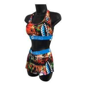 Ethika graphic print sports bra & shorts set size‎ large brand new